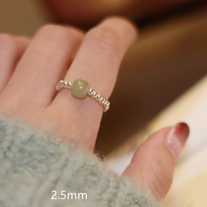 Nimara Ritual 925 Sterling Silver Natural Small Hetian Jade Red Agate Pearl Bead Prosperity Elastic Ring