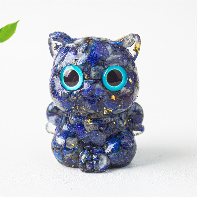 Nimara Ritual Cute Cat Lazurite Lapis Lazuli Amethyst Black Obsidian Aquamarine Crystal Resin Positive Home Decoration