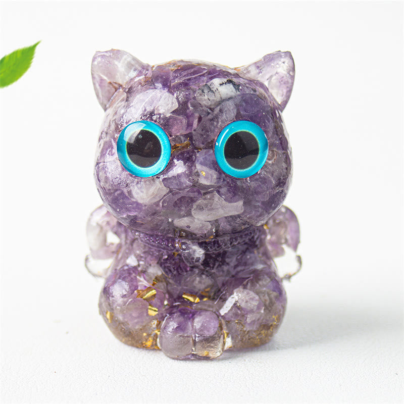 Nimara Ritual Cute Cat Lazurite Lapis Lazuli Amethyst Black Obsidian Aquamarine Crystal Resin Positive Home Decoration