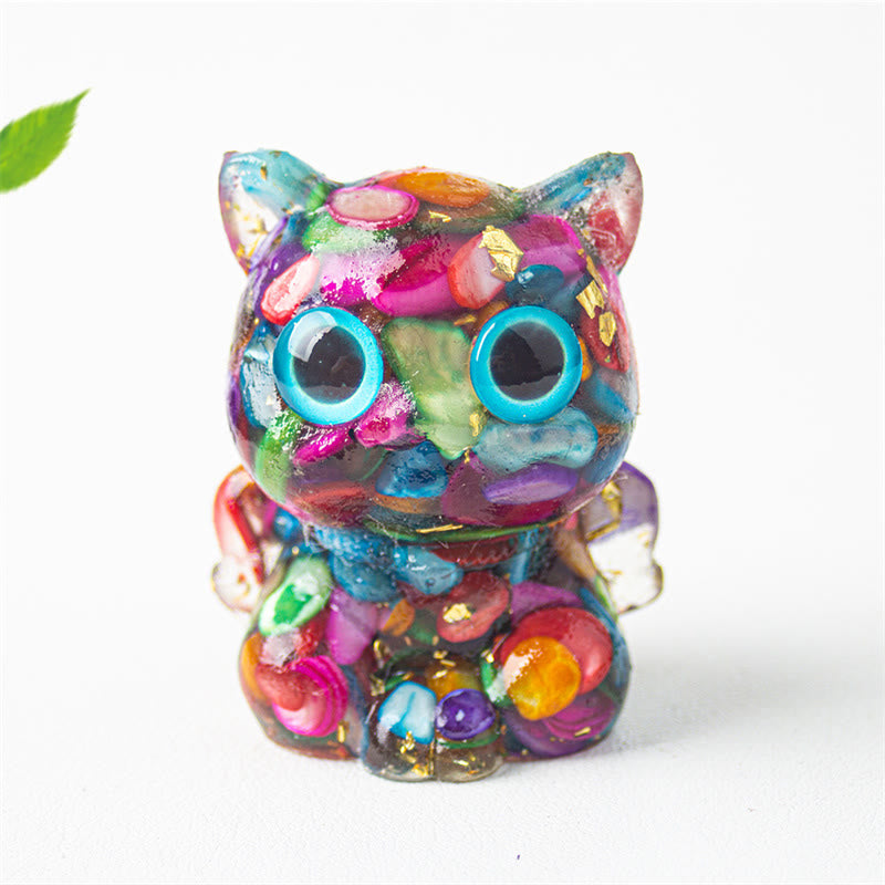 Nimara Ritual Cute Cat Lazurite Lapis Lazuli Amethyst Black Obsidian Aquamarine Crystal Resin Positive Home Decoration