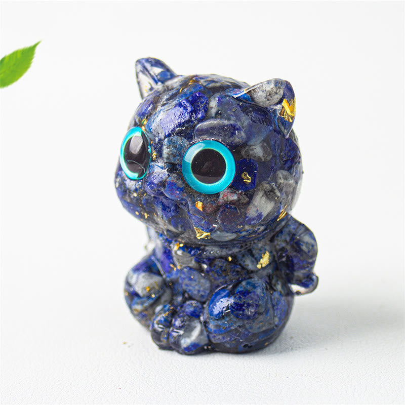 Nimara Ritual Cute Cat Lazurite Lapis Lazuli Amethyst Black Obsidian Aquamarine Crystal Resin Positive Home Decoration