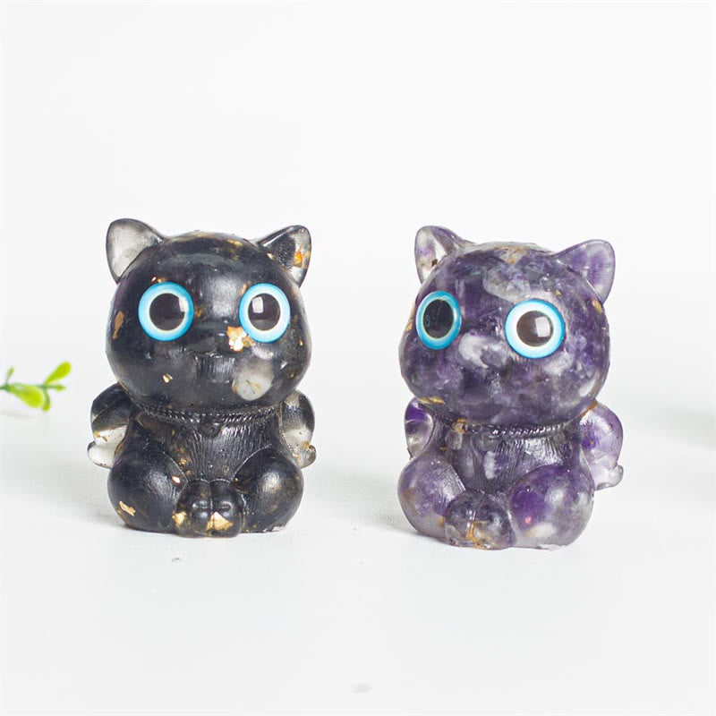 Nimara Ritual Cute Cat Lazurite Lapis Lazuli Amethyst Black Obsidian Aquamarine Crystal Resin Positive Home Decoration