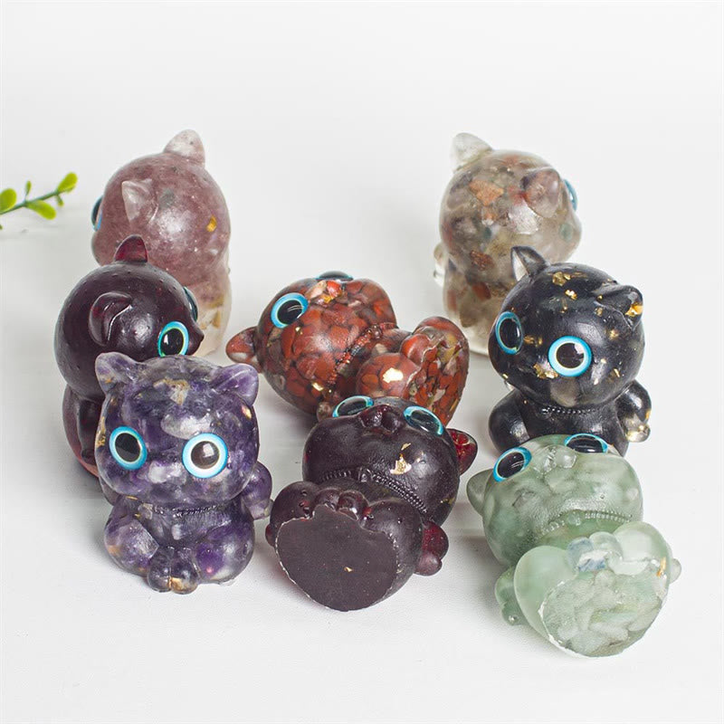 Nimara Ritual Cute Cat Lazurite Lapis Lazuli Amethyst Black Obsidian Aquamarine Crystal Resin Positive Home Decoration