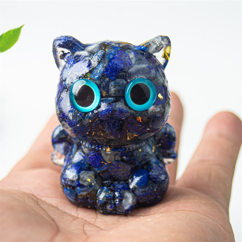 Nimara Ritual Cute Cat Lazurite Lapis Lazuli Amethyst Black Obsidian Aquamarine Crystal Resin Positive Home Decoration