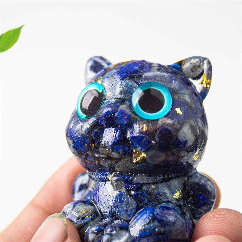 Nimara Ritual Cute Cat Lazurite Lapis Lazuli Amethyst Black Obsidian Aquamarine Crystal Resin Positive Home Decoration