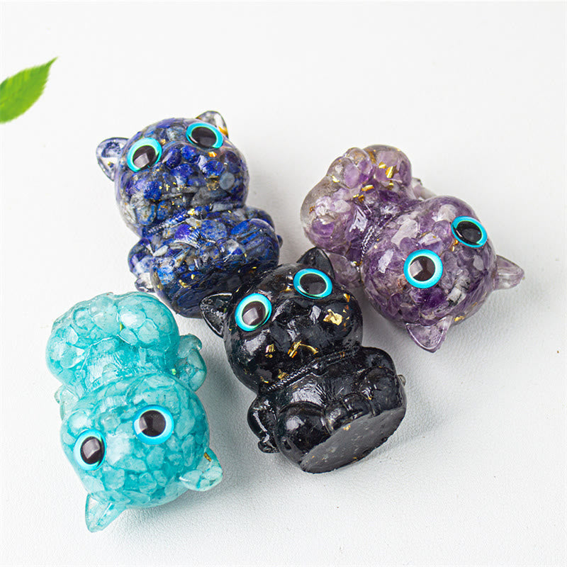 Nimara Ritual Cute Cat Lazurite Lapis Lazuli Amethyst Black Obsidian Aquamarine Crystal Resin Positive Home Decoration