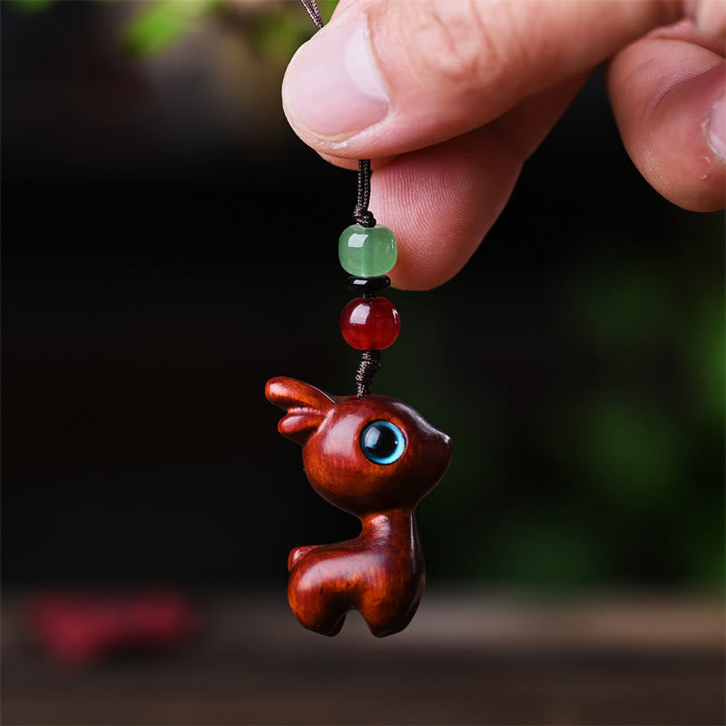 Nimara Ritual Small Leaf Red Sandalwood Ebony Wood Sandalwood Green Sandalwood Lucky Mini Cat Deer Sooth Phone Hanging Decoration