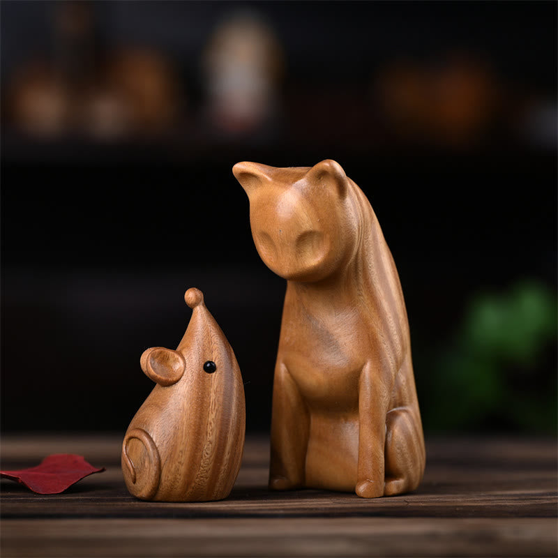 Nimara Ritual Small Cat Mouse Green Sandalwood African Red Rosewood Peace Home Decoration