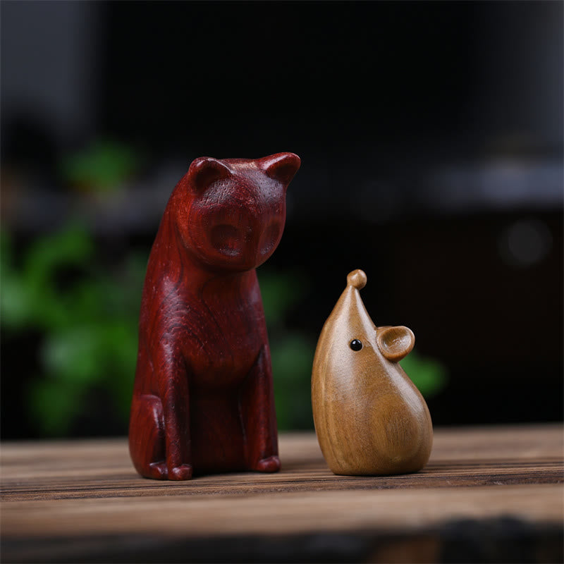 Nimara Ritual Small Cat Mouse Green Sandalwood African Red Rosewood Peace Home Decoration
