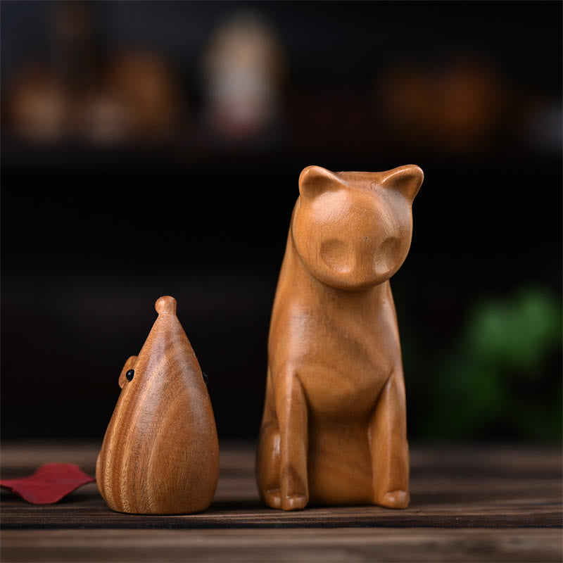 Nimara Ritual Small Cat Mouse Green Sandalwood African Red Rosewood Peace Home Decoration