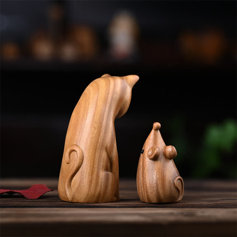 Nimara Ritual Small Cat Mouse Green Sandalwood African Red Rosewood Peace Home Decoration