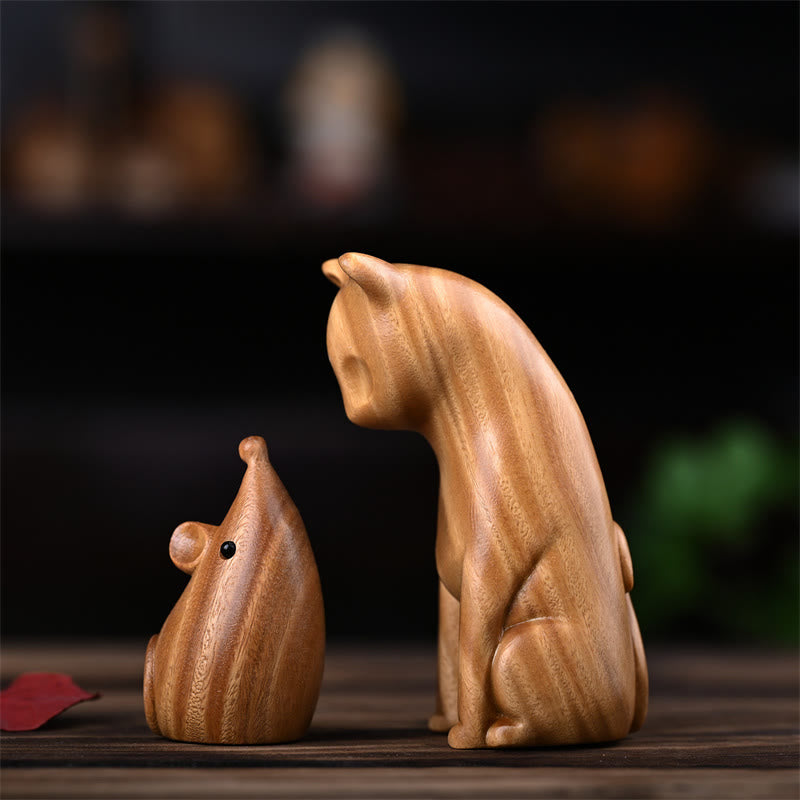 Nimara Ritual Small Cat Mouse Green Sandalwood African Red Rosewood Peace Home Decoration