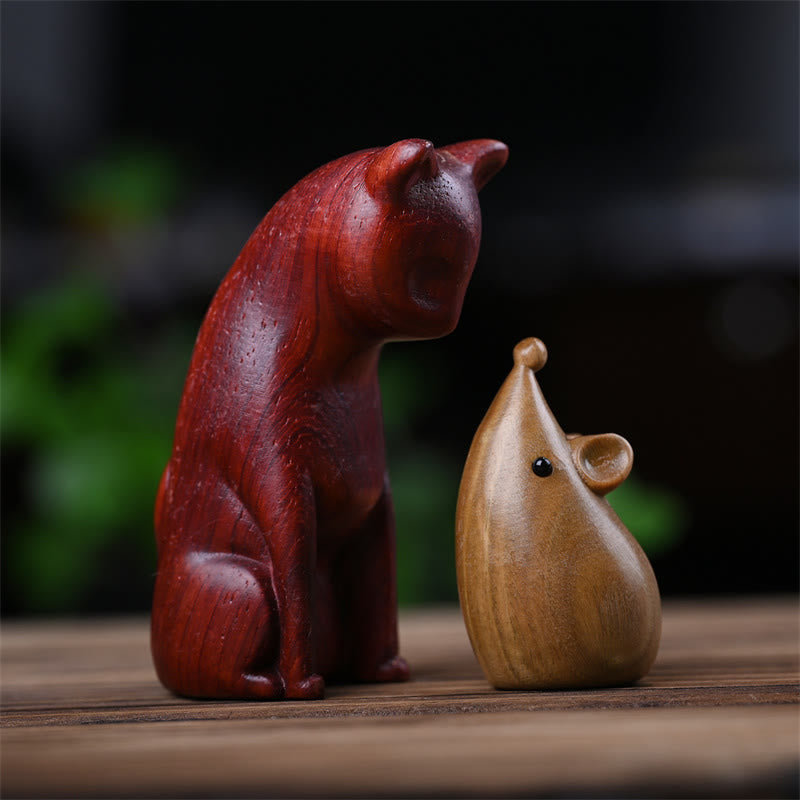 Nimara Ritual Small Cat Mouse Green Sandalwood African Red Rosewood Peace Home Decoration