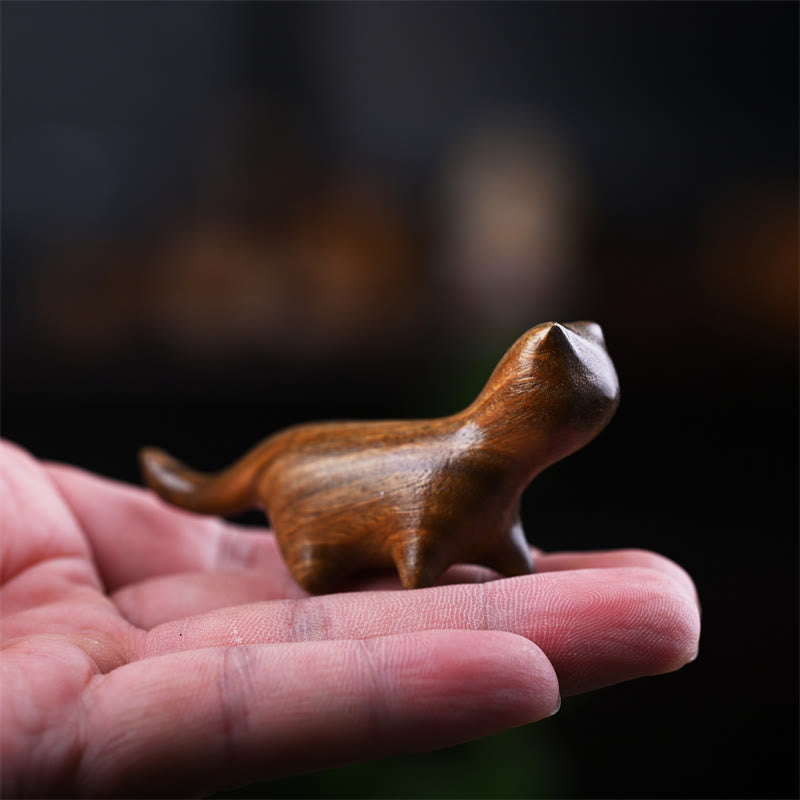 Nimara Ritual Green Sandalwood Small Leaf Red Sandalwood Ebony Wood Rainbow Wood Lucky Mini Walking Cat Positive Decoration
