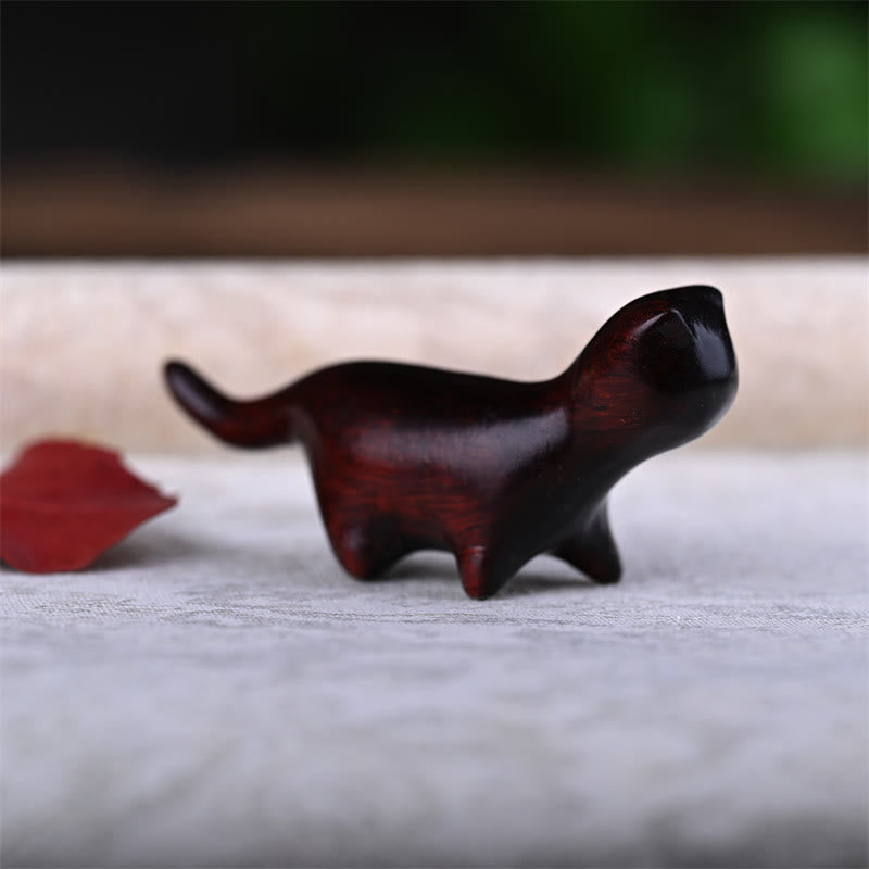 Nimara Ritual Green Sandalwood Small Leaf Red Sandalwood Ebony Wood Rainbow Wood Lucky Mini Walking Cat Positive Decoration