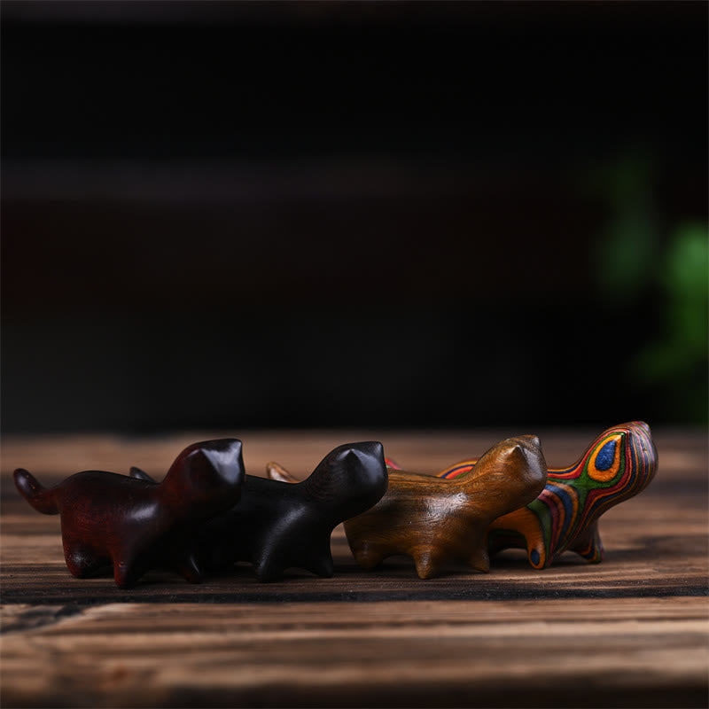 Nimara Ritual Green Sandalwood Small Leaf Red Sandalwood Ebony Wood Rainbow Wood Lucky Mini Walking Cat Positive Decoration