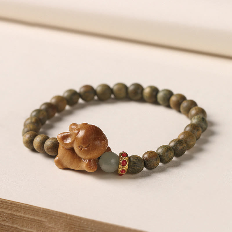 Nimara Ritual Green Sandalwood Gold Sandalwood Cute Rabbit Positive Bracelet