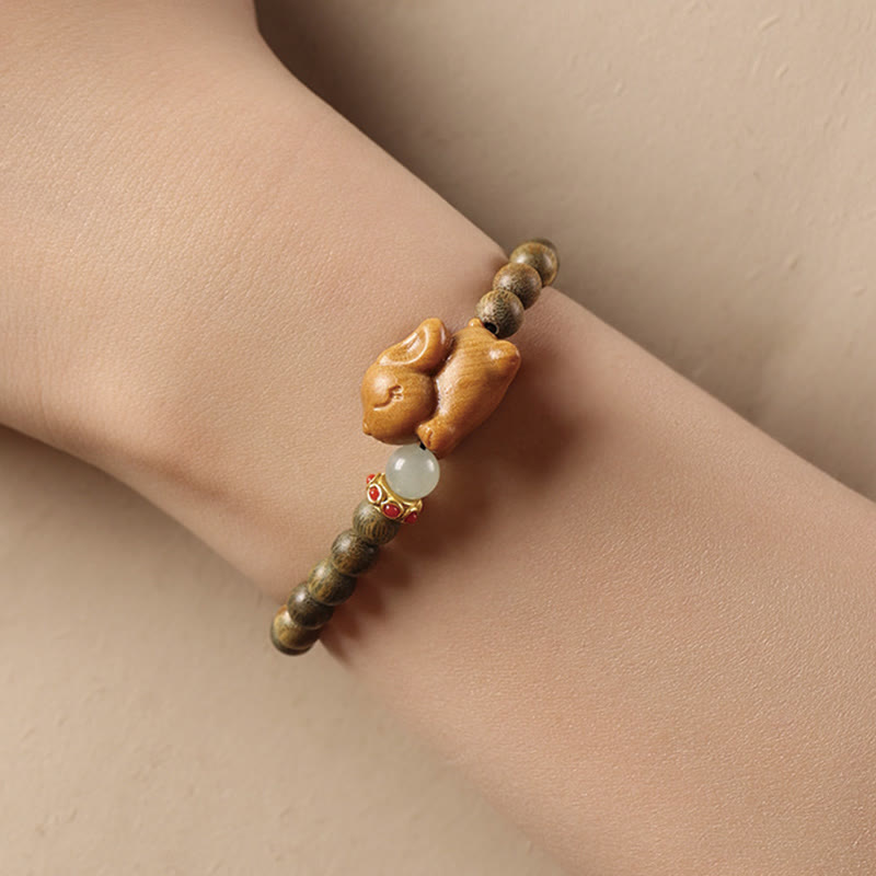 Nimara Ritual Green Sandalwood Gold Sandalwood Cute Rabbit Positive Bracelet