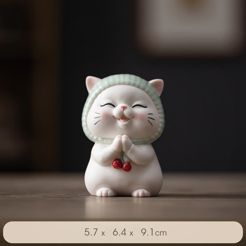 Nimara Ritual Lucky Cute Cat In Scarf Ceramic Figurine Decoration