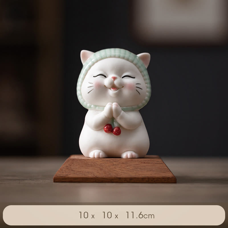 Nimara Ritual Lucky Cute Cat In Scarf Ceramic Figurine Decoration