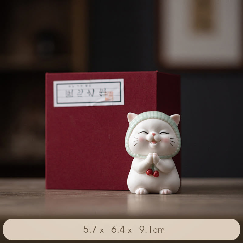 Nimara Ritual Lucky Cute Cat In Scarf Ceramic Figurine Decoration