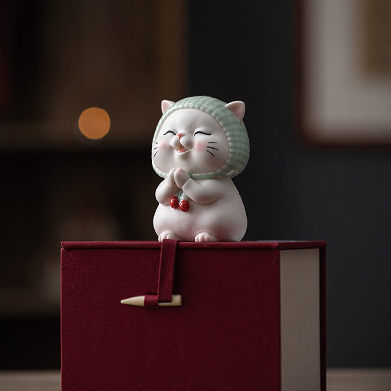 Nimara Ritual Lucky Cute Cat In Scarf Ceramic Figurine Decoration