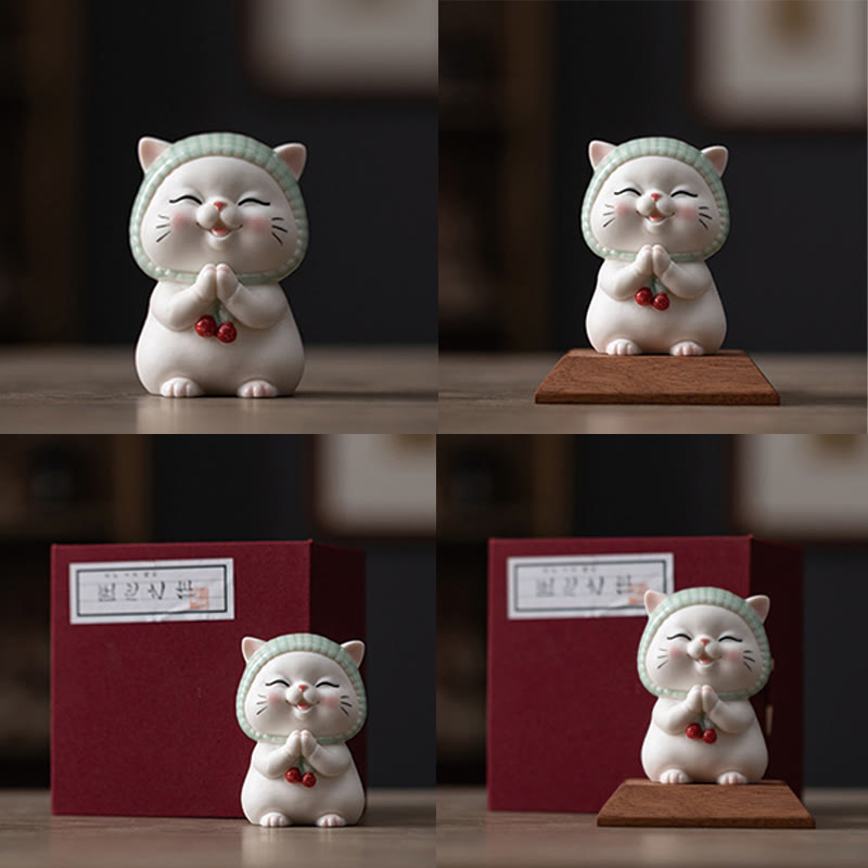 Nimara Ritual Lucky Cute Cat In Scarf Ceramic Figurine Decoration