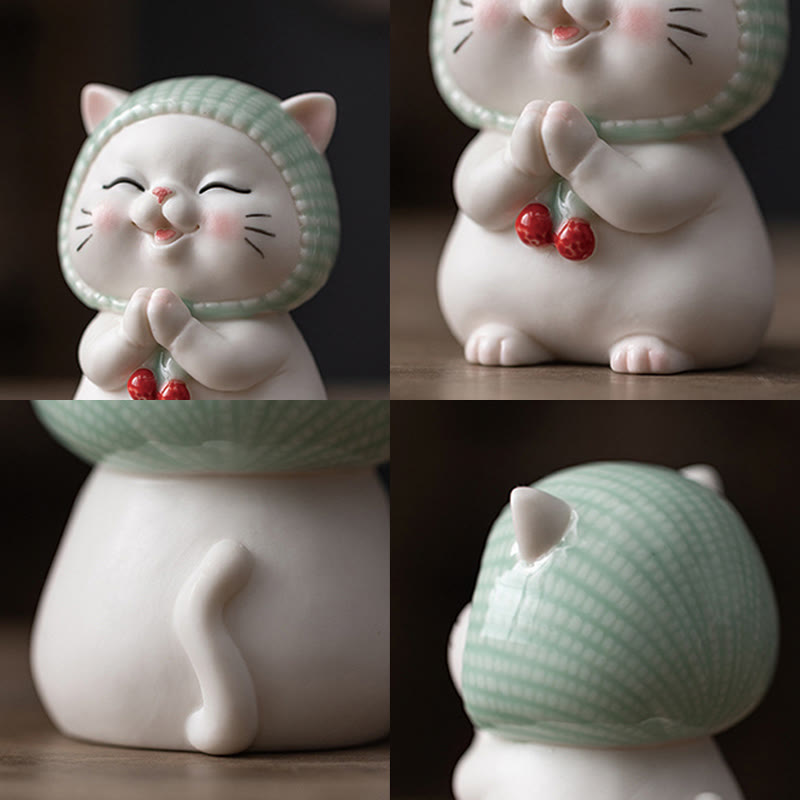 Nimara Ritual Lucky Cute Cat In Scarf Ceramic Figurine Decoration