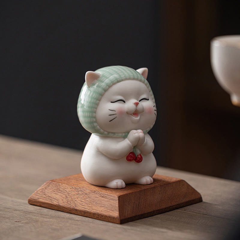 Nimara Ritual Lucky Cute Cat In Scarf Ceramic Figurine Decoration