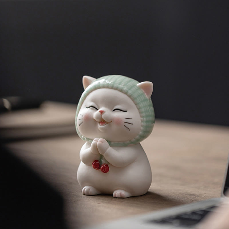 Nimara Ritual Lucky Cute Cat In Scarf Ceramic Figurine Decoration