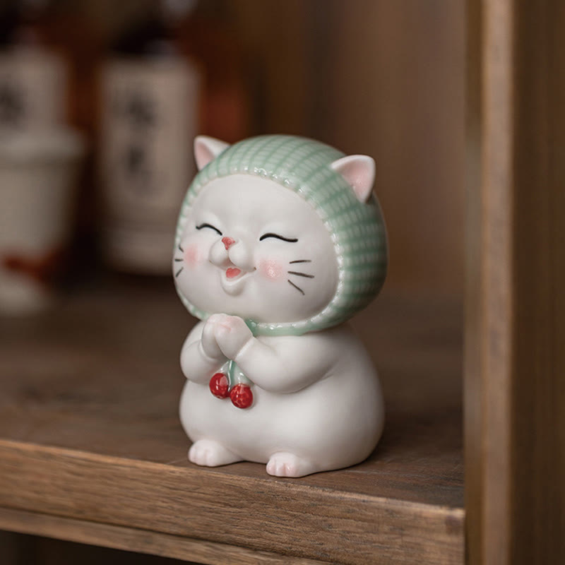 Nimara Ritual Lucky Cute Cat In Scarf Ceramic Figurine Decoration