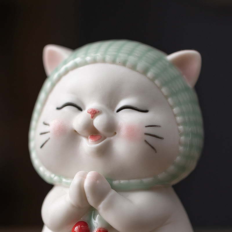 Nimara Ritual Lucky Cute Cat In Scarf Ceramic Figurine Decoration