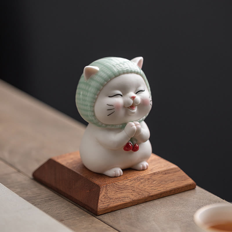 Nimara Ritual Lucky Cute Cat In Scarf Ceramic Figurine Decoration