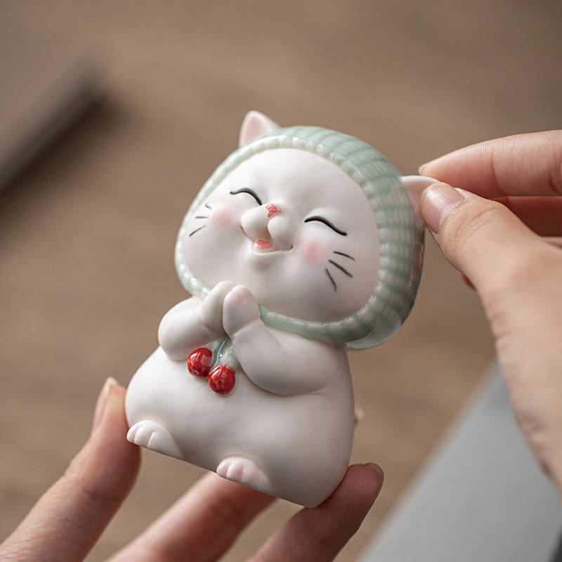 Nimara Ritual Lucky Cute Cat In Scarf Ceramic Figurine Decoration