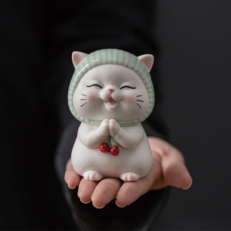 Nimara Ritual Lucky Cute Cat In Scarf Ceramic Figurine Decoration
