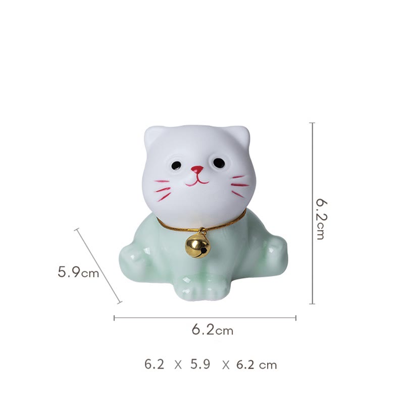 Nimara Ritual Mini Lucky Cute Cat Light Green White Ceramic Figurine Decoration