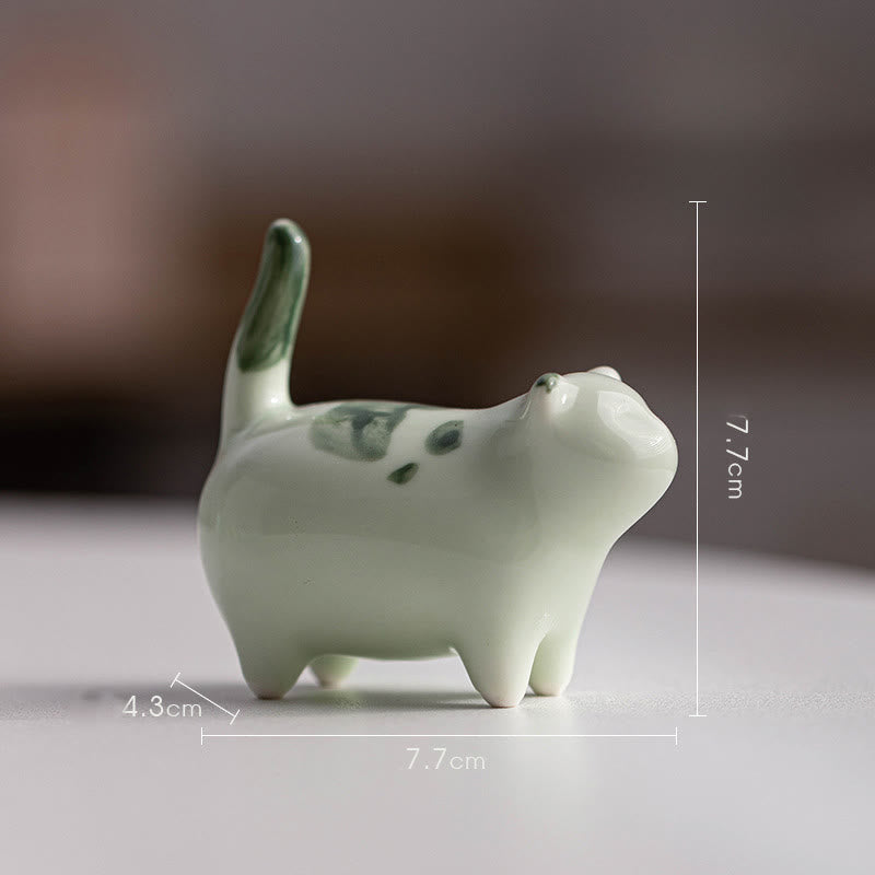 Nimara Ritual Mini Lucky Cute Spotted Standing Cat Sleeping Kitten Ceramic Figurine Decoration