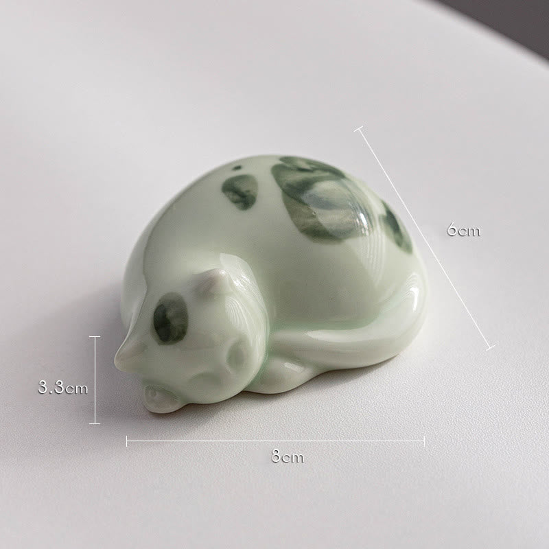 Nimara Ritual Mini Lucky Cute Spotted Standing Cat Sleeping Kitten Ceramic Figurine Decoration