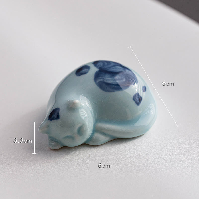 Nimara Ritual Mini Lucky Cute Spotted Standing Cat Sleeping Kitten Ceramic Figurine Decoration