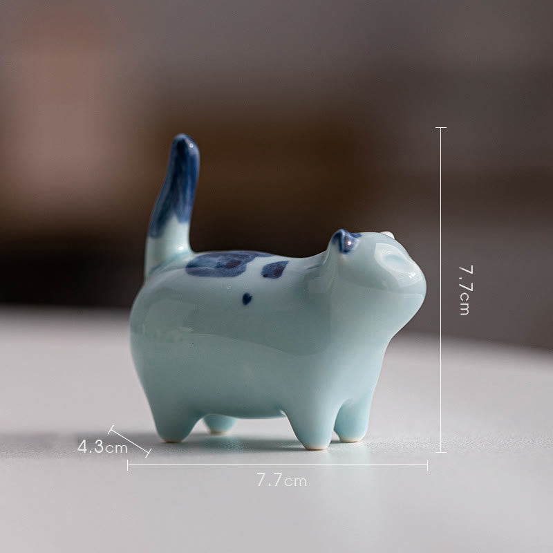 Nimara Ritual Mini Lucky Cute Spotted Standing Cat Sleeping Kitten Ceramic Figurine Decoration