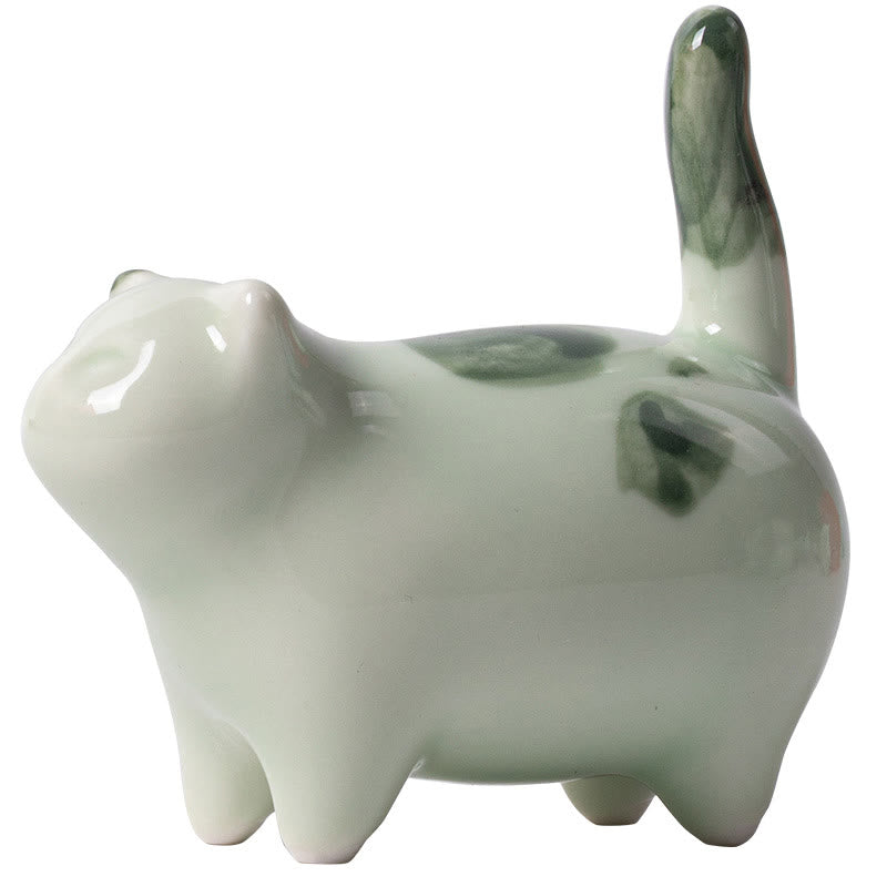 Nimara Ritual Mini Lucky Cute Spotted Standing Cat Sleeping Kitten Ceramic Figurine Decoration