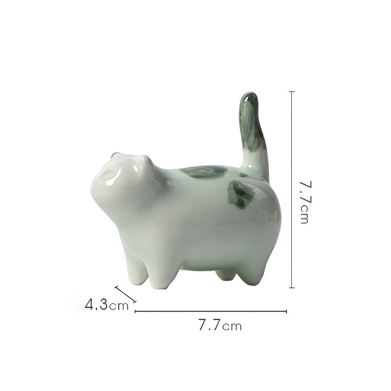 Nimara Ritual Mini Lucky Cute Spotted Standing Cat Sleeping Kitten Ceramic Figurine Decoration