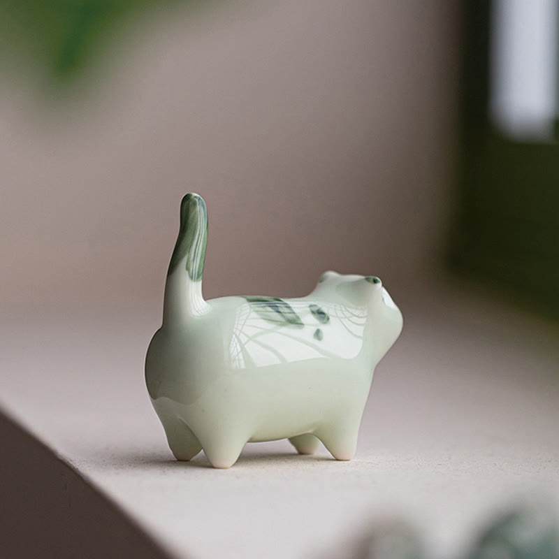 Nimara Ritual Mini Lucky Cute Spotted Standing Cat Sleeping Kitten Ceramic Figurine Decoration