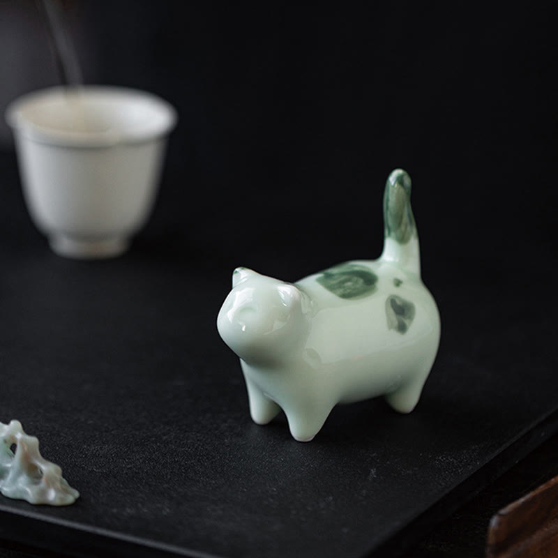Nimara Ritual Mini Lucky Cute Spotted Standing Cat Sleeping Kitten Ceramic Figurine Decoration