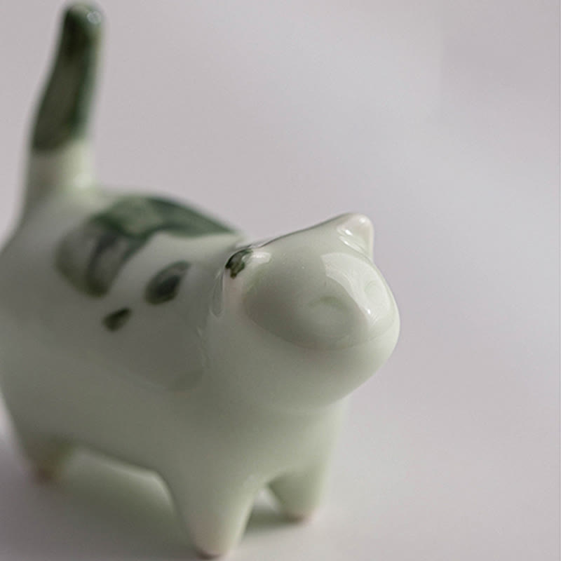Nimara Ritual Mini Lucky Cute Spotted Standing Cat Sleeping Kitten Ceramic Figurine Decoration
