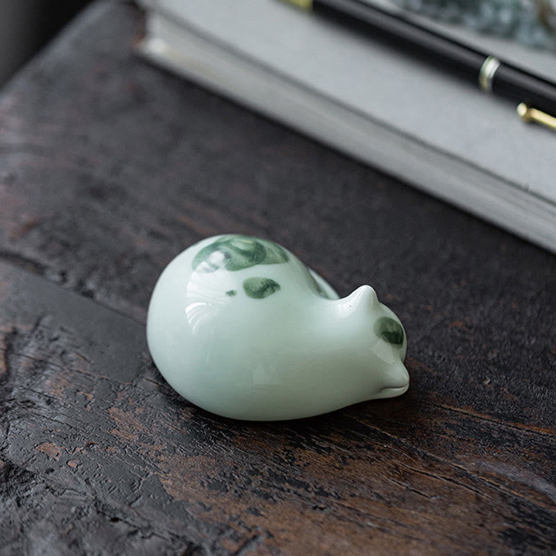 Nimara Ritual Mini Lucky Cute Spotted Standing Cat Sleeping Kitten Ceramic Figurine Decoration