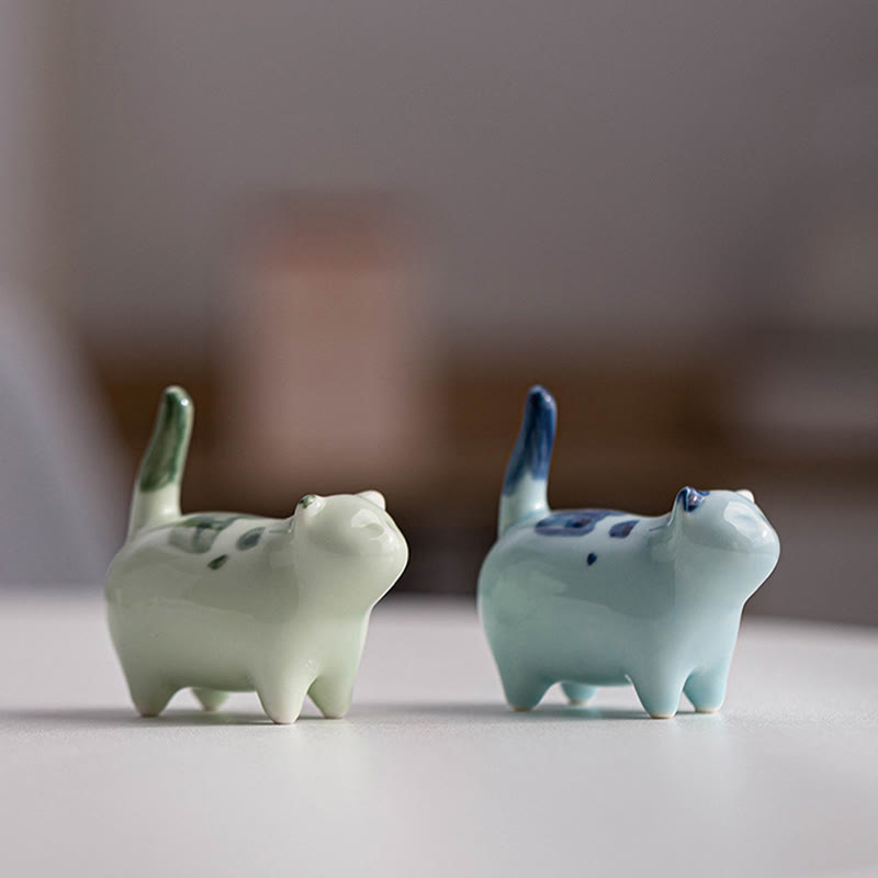 Nimara Ritual Mini Lucky Cute Spotted Standing Cat Sleeping Kitten Ceramic Figurine Decoration