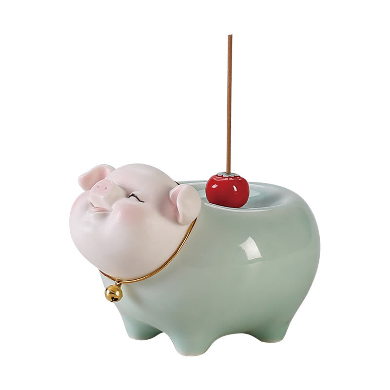 Nimara Ritual Ceramic Little Pig Blessing Stick Incense Burner