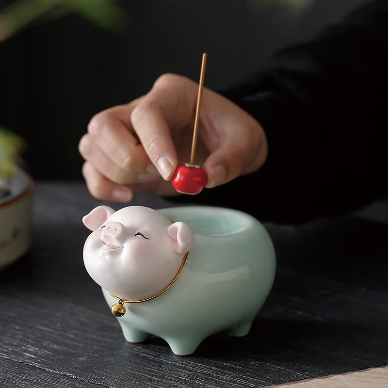 Nimara Ritual Ceramic Little Pig Blessing Stick Incense Burner