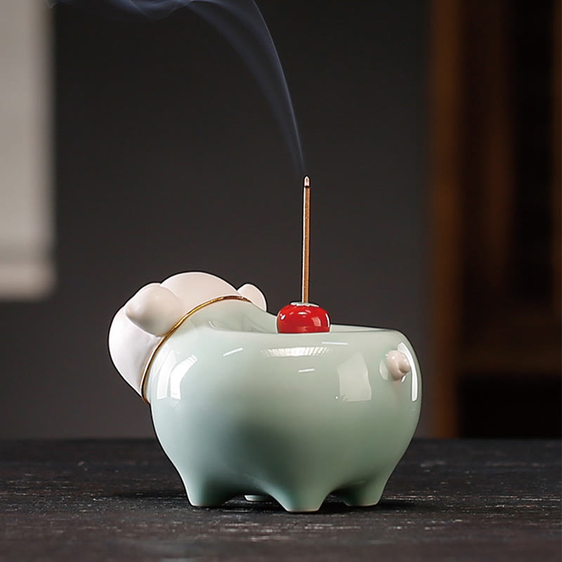 Nimara Ritual Ceramic Little Pig Blessing Stick Incense Burner